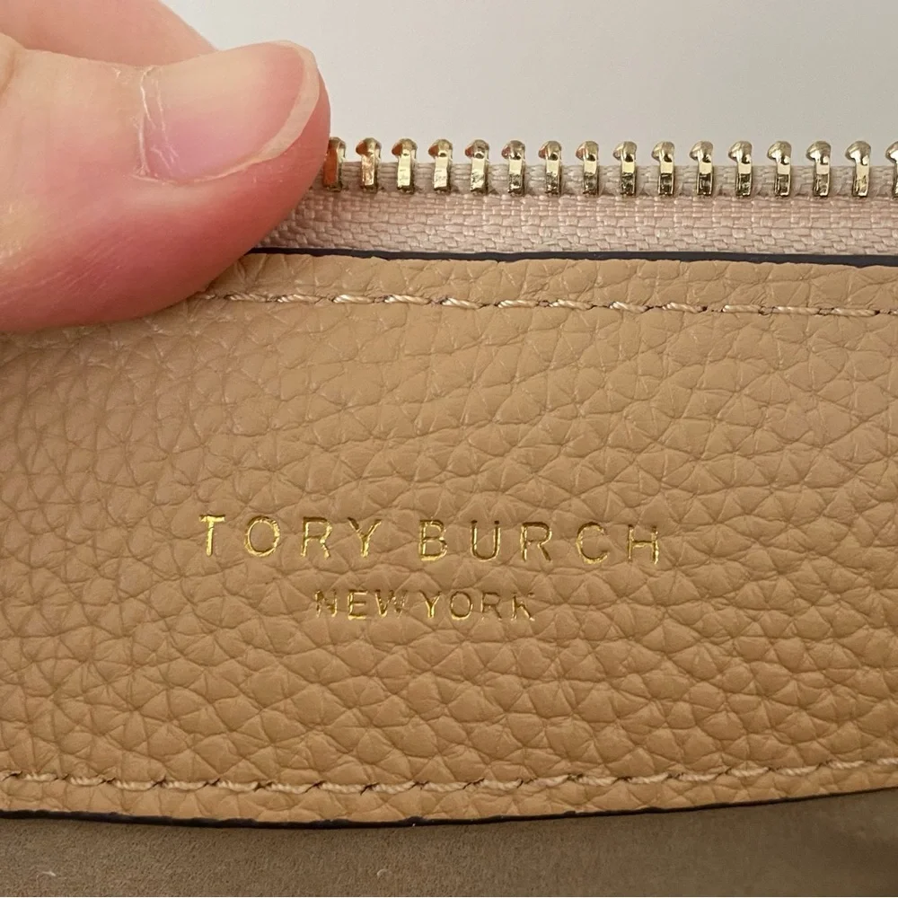 $400 NWT Tory Burch Perry Brown Tan Pebble Leather Gold Chain Strap Shoulder Bag